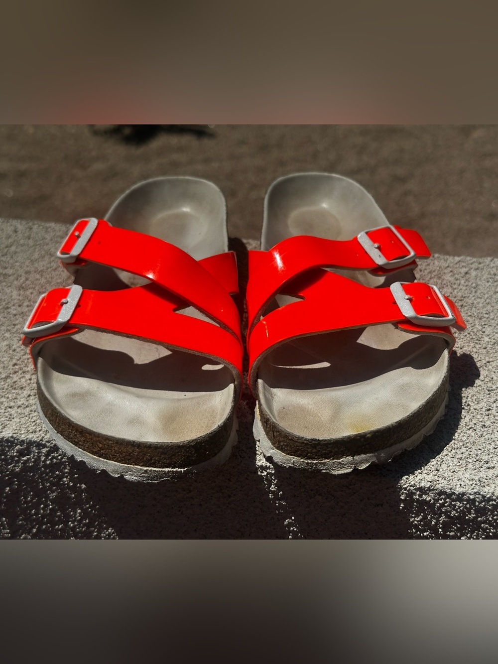 Birkenstock Arizona Neon Orange Patent Leather Two-Strap Sandals EU 37 US 6-6.5 - Picture 2 of 8